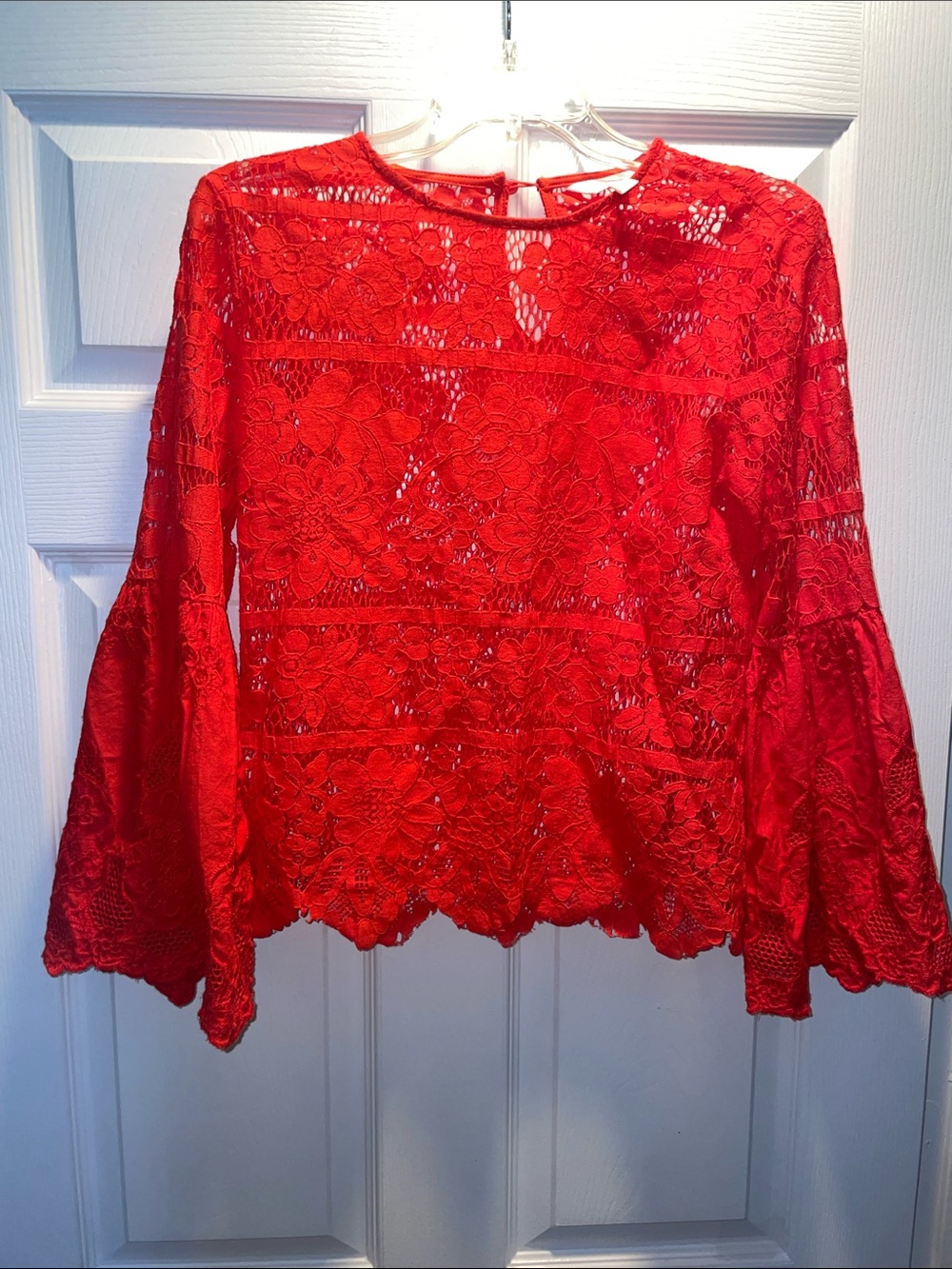 Adiva Red Lace Bell-Sleeve Blouse